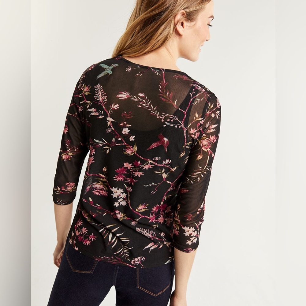 Tulle 3/4 Sleeve Printed Mesh Top